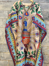 Colorful peacock print silk blend kaftan